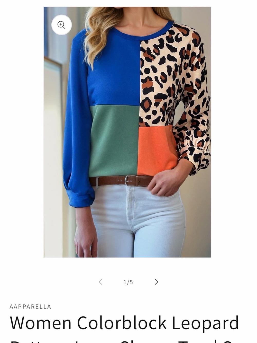 Colorblock Leopard Patchwork Blouse - Royal Blue & Multi